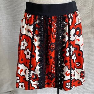 Anthropologie SM Silk Retro Print A-Line Miniskirt